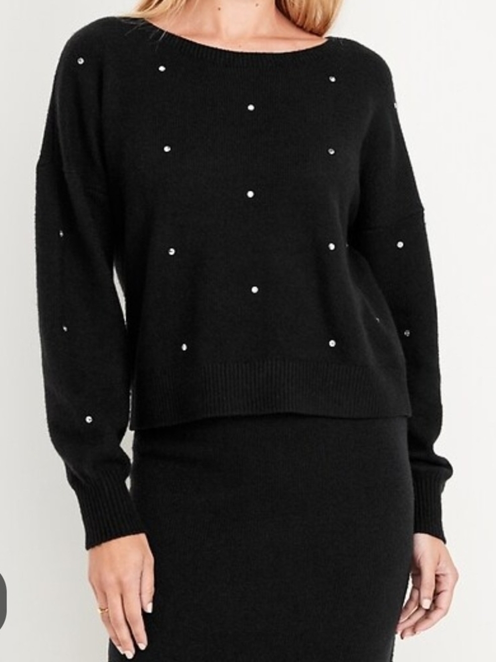 Old Navy Black Rhinestone Embellished Crewneck Sweater - Women Size L
